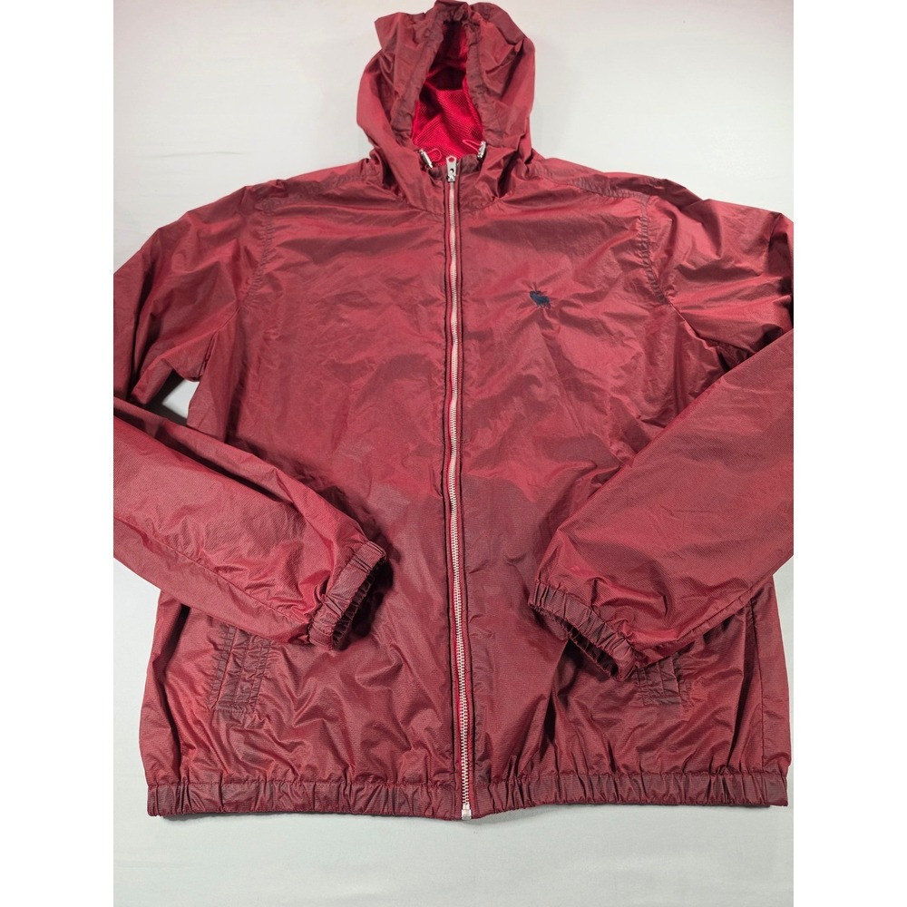 Abercrombie & Fitch Mens XXL Red Windbreaker Hooded Mesh Lined Jacket Full Zip